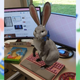 Google’s augmented reality Easter Bunny—the latest in its series of AR animals available in certain search results—is pictured vibing on my obnoxiously pink desk.